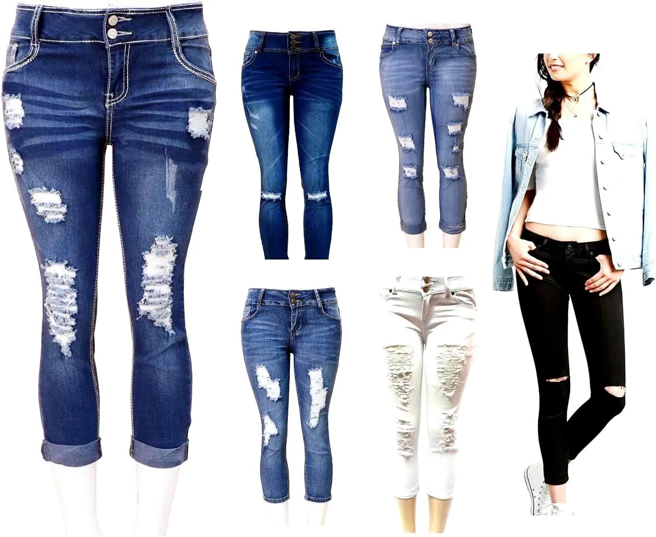 APT.9 / Diamante Juniors Women's Capri Denim Jeans Skinny Ripped Distressed Stretch Pants