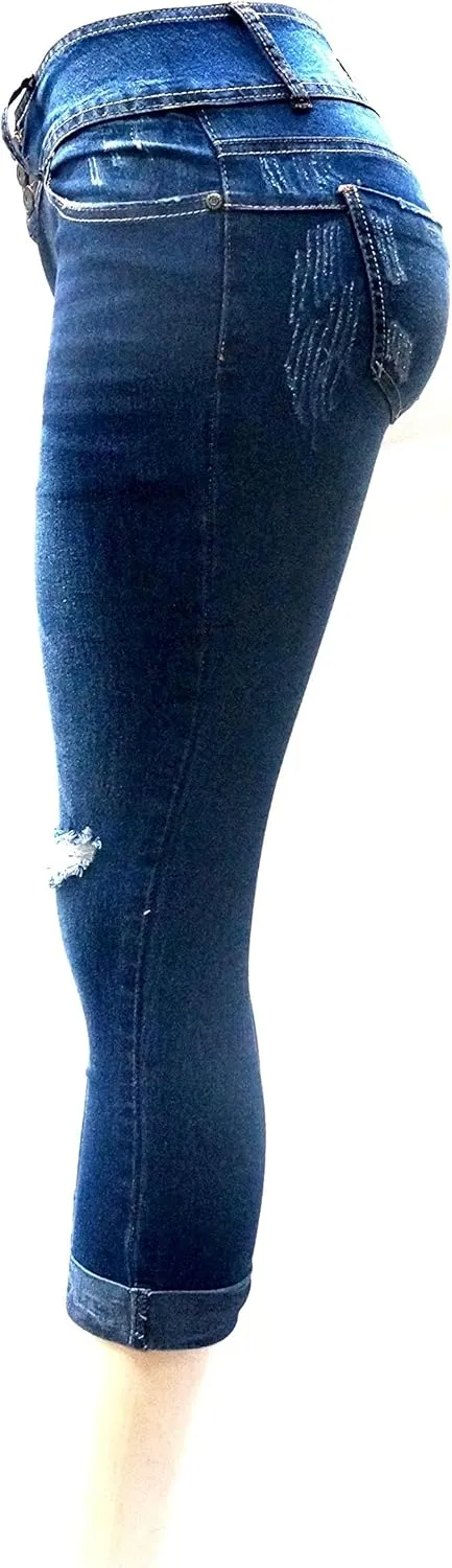 APT.9 / Diamante Juniors Women's Capri Denim Jeans Skinny Ripped Distressed Stretch Pants