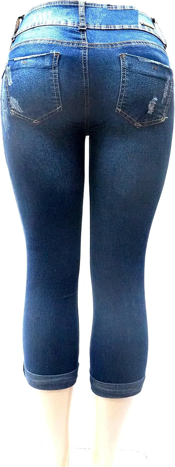 APT.9 / Diamante Juniors Women's Capri Denim Jeans Skinny Ripped Distressed Stretch Pants
