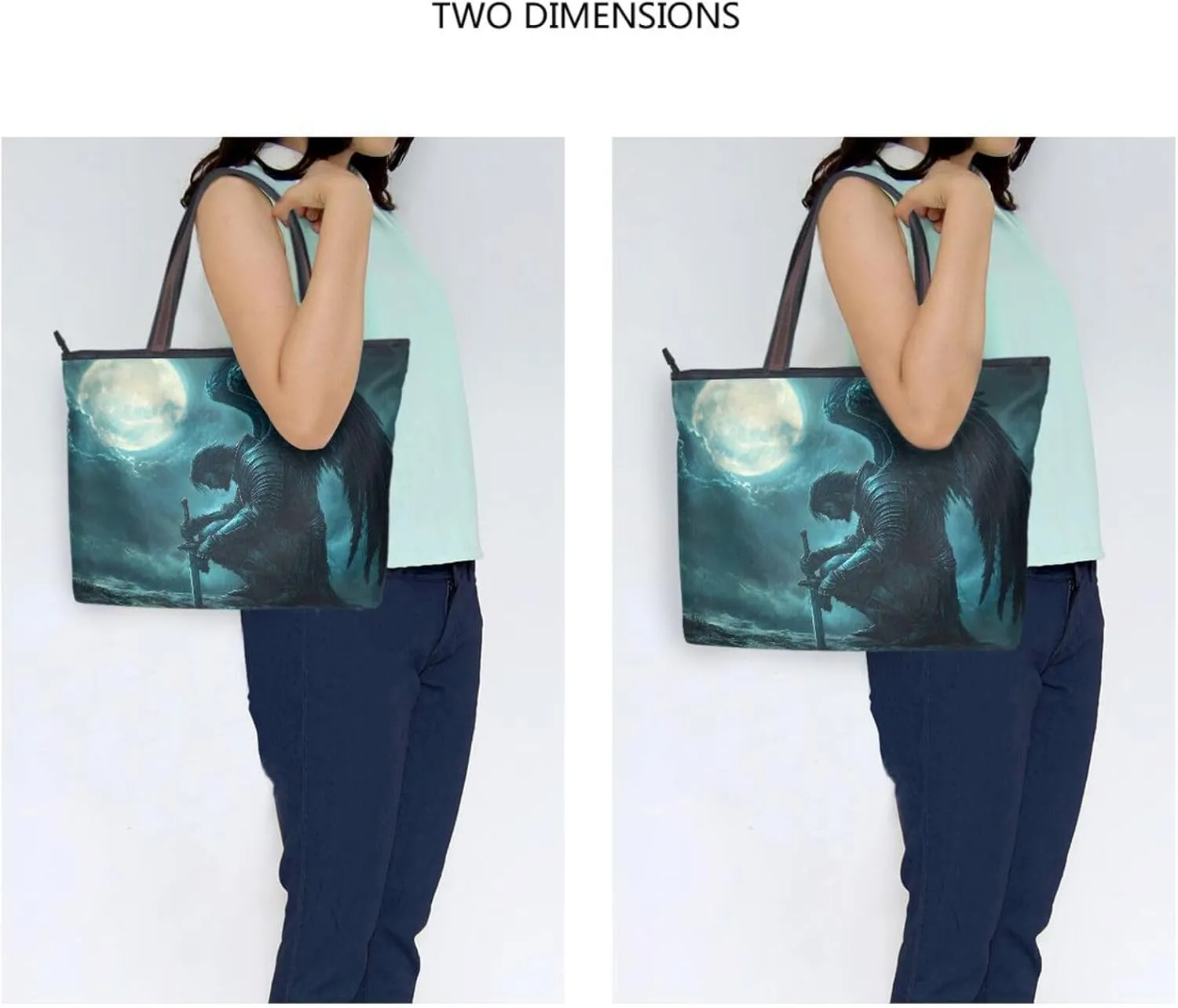 Archangel Wings Moon Tote Bag for Women Durable Designer Handbag with Zipper for Daily Use L