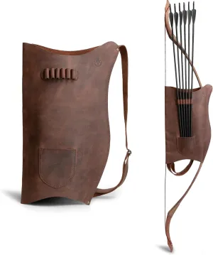 Archery Bow Carrier with Arrow Slots, Adjustable Shoulder Strap, Shooting Targeting, Training, Cosplay, Full Grain Leather, Handmade Archer Accessories, Bourbon Brown