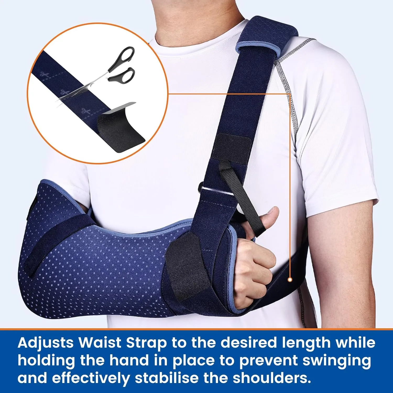 Arm Sling for Shoulder Injury with Waist Strap - Immobilizer Brace Support for Sleeping, Rotator Cuff Surgery (Comfort Version, Left, Medium,28.5-41inch)