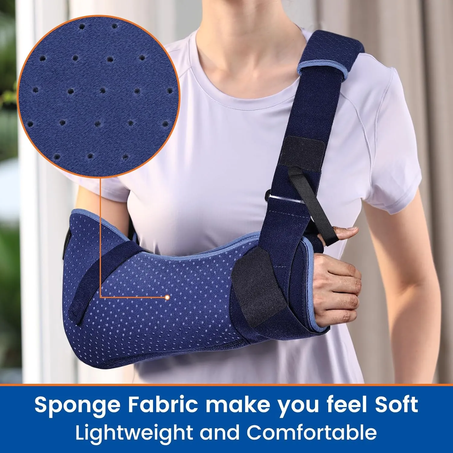Arm Sling for Shoulder Injury with Waist Strap - Immobilizer Brace Support for Sleeping, Rotator Cuff Surgery (Comfort Version, Left, Medium,28.5-41inch)