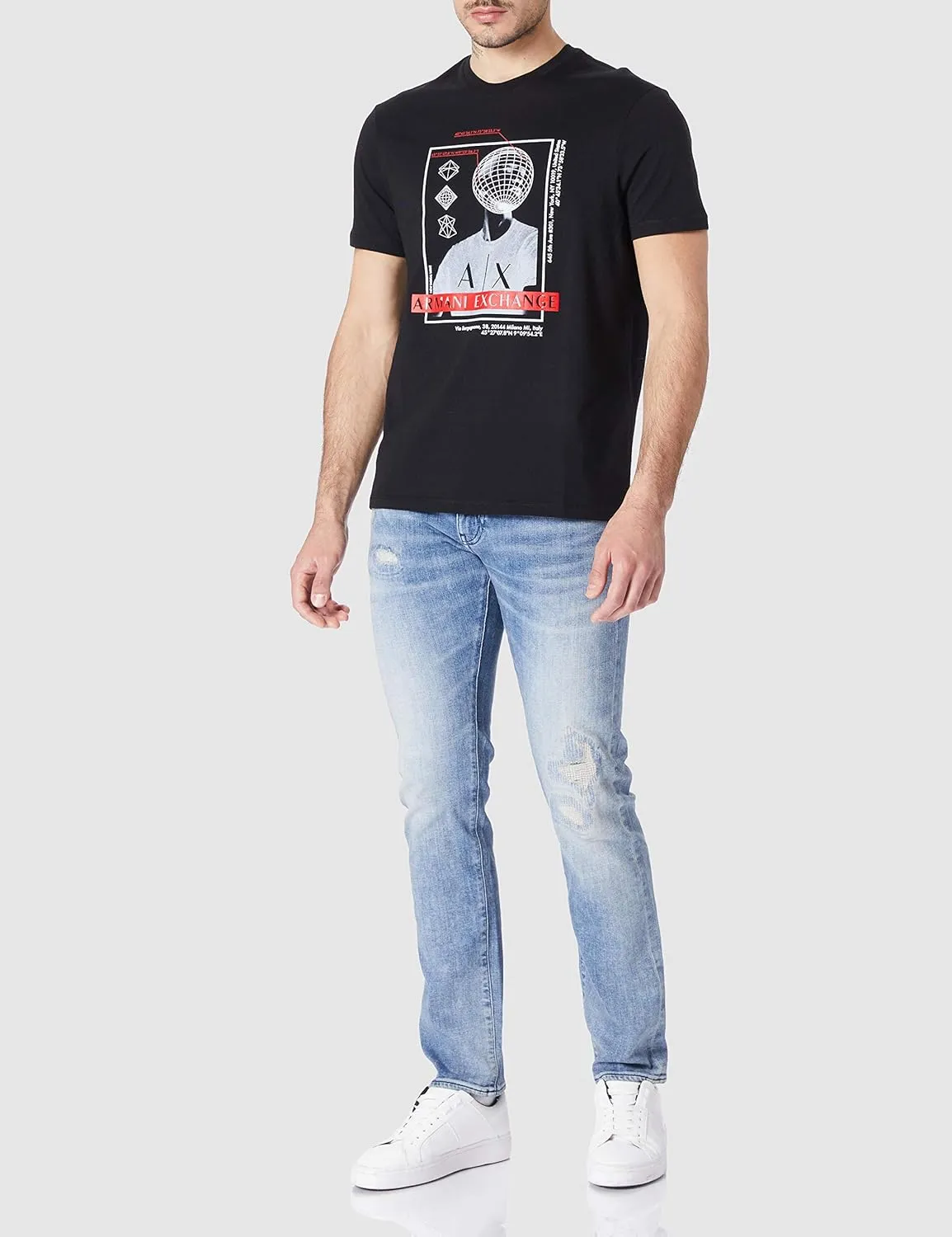 Armani Exchange Men's Slim Light Wash Distressed Denim