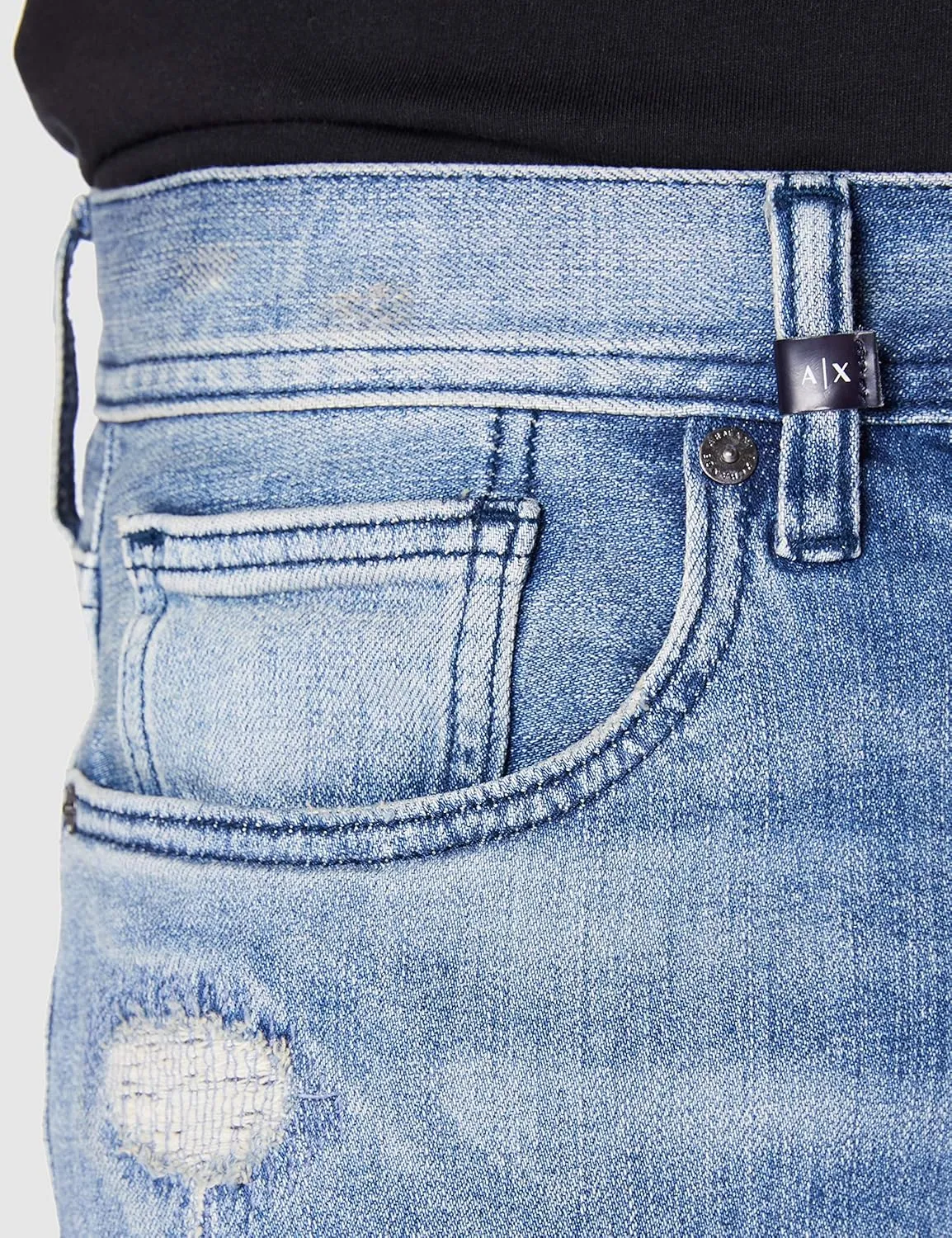 Armani Exchange Men's Slim Light Wash Distressed Denim