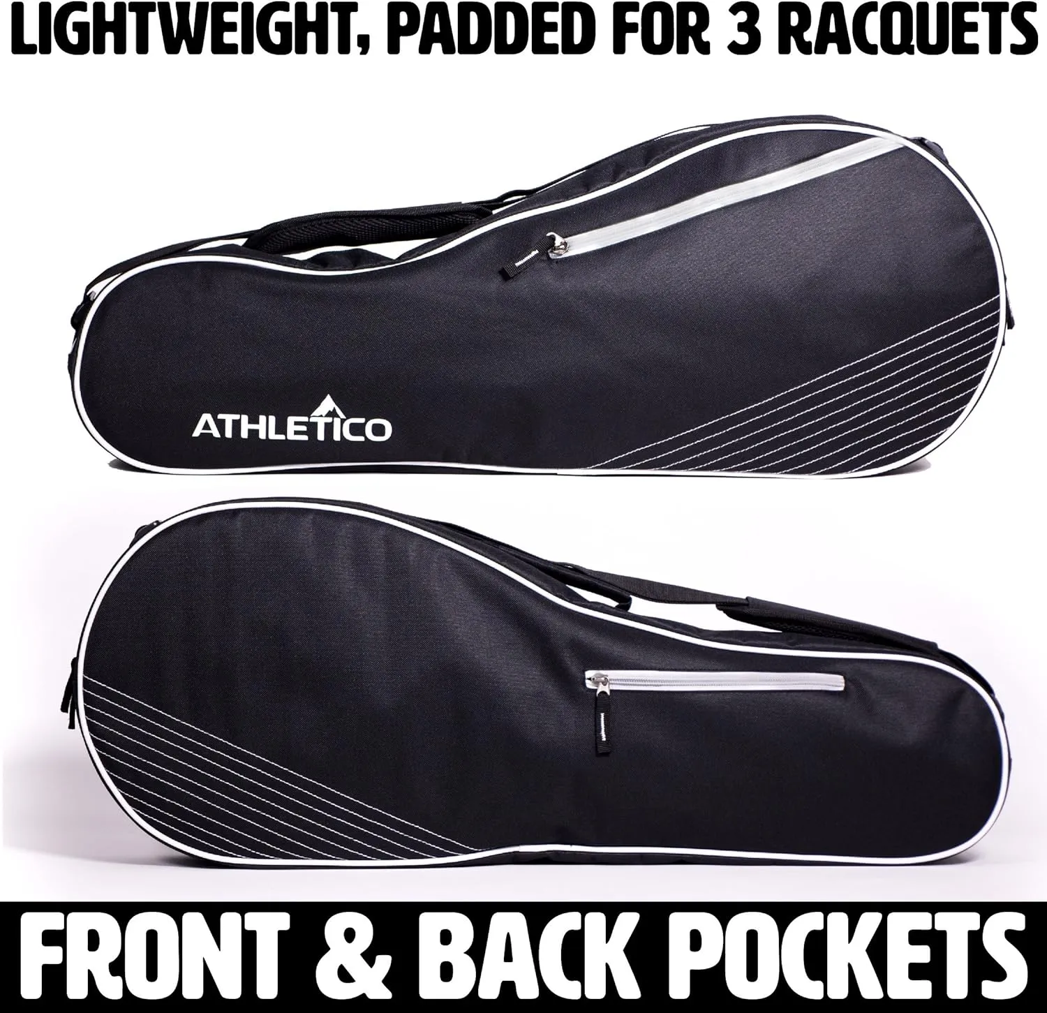 Athletico 3 Racquet Tennis Bag | Padded to Protect Rackets & Lightweight | Professional or Beginner Tennis Players | Unisex Design for Men, Women, Youth and Adults