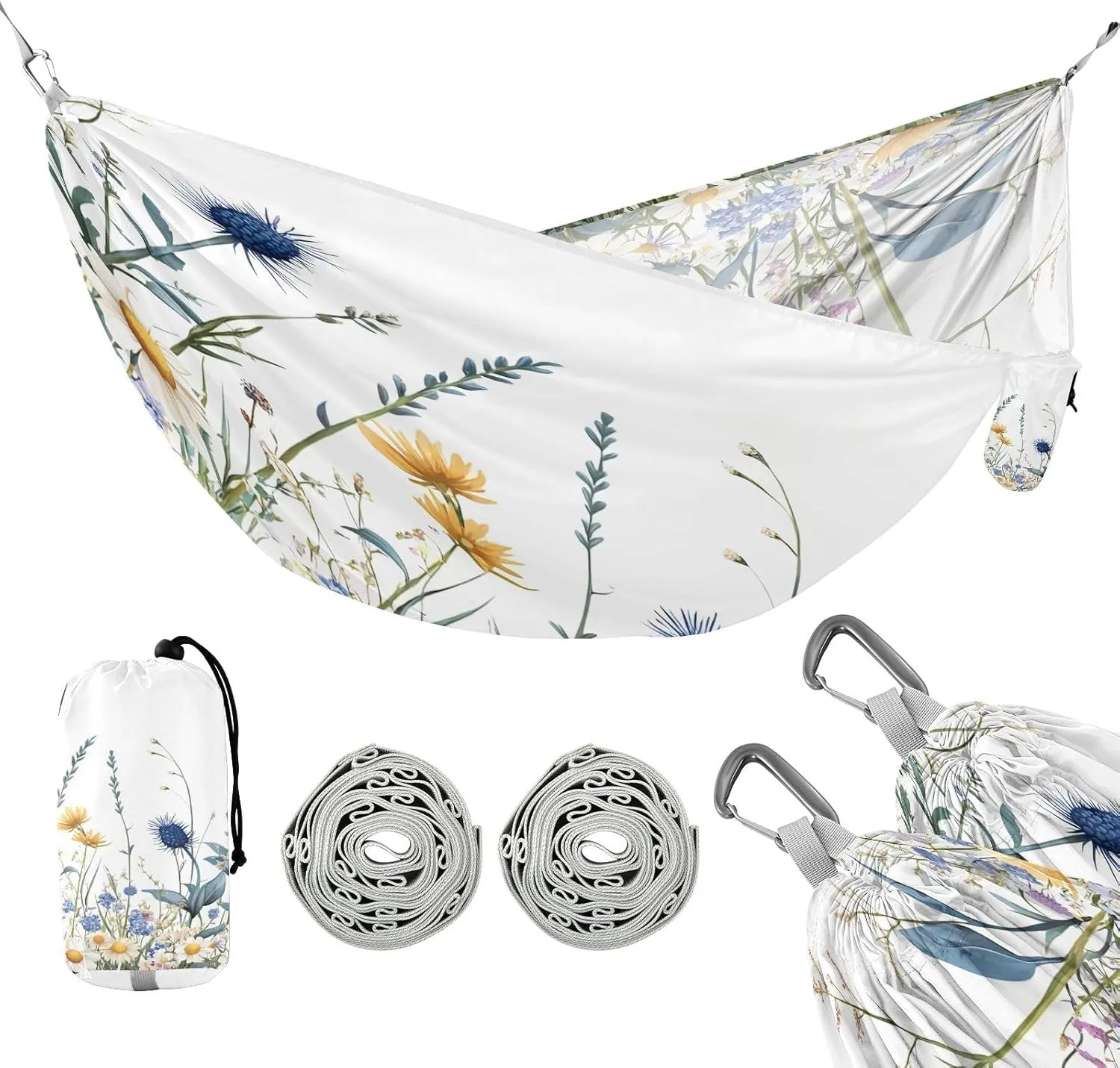 ATTX Watercolor Wildflowers Camping Hammock - Lightweight & Portable Hammocks, Heavy Duty 330lbs Capacity for Indoor, Hiking, Backpacking, Travel, Backyard, Beach#91
