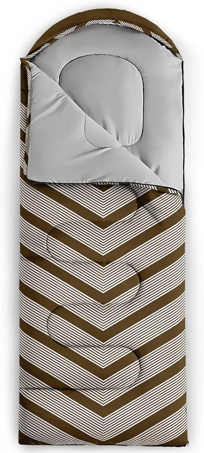 Axolotl Black and Grey Sleeping Bag for Adults,Stripe Camping Bag,3 Season Warm Cool Weather Backpacking Bag,Waterproof Portable Sleeping Bag with Compression Sack for Camping Hiking Outdoor Travel