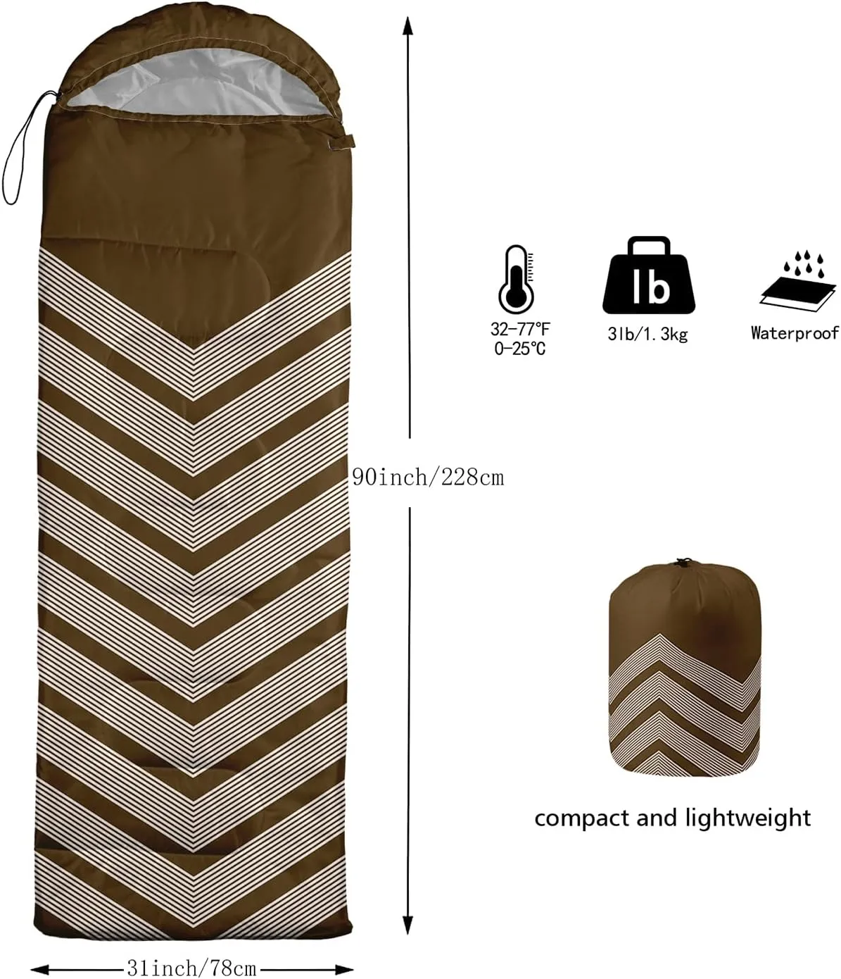 Axolotl Black and Grey Sleeping Bag for Adults,Stripe Camping Bag,3 Season Warm Cool Weather Backpacking Bag,Waterproof Portable Sleeping Bag with Compression Sack for Camping Hiking Outdoor Travel