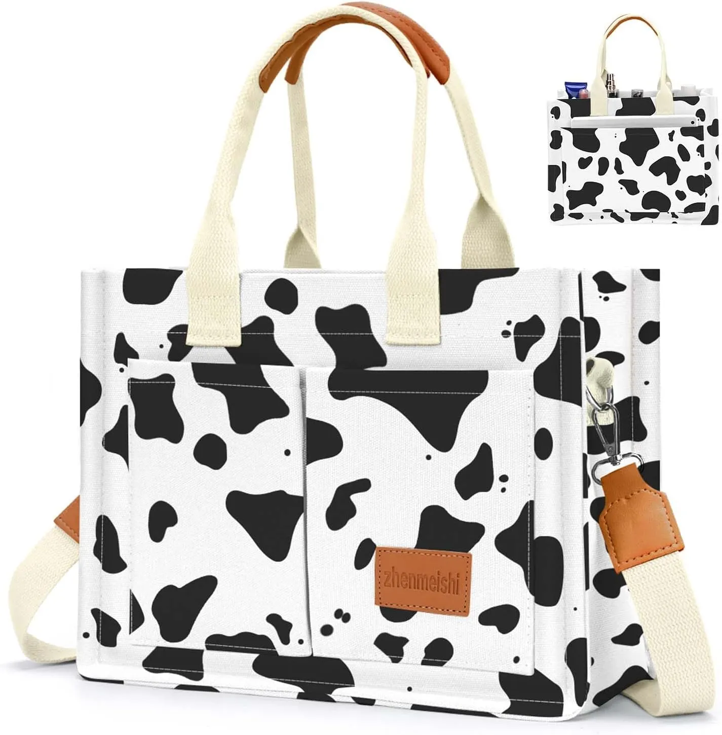 Ayieyill Canvas Tote Bag for Women with Pockets Crossbody Bag Tote Shoulder Handbags Casual Work Bags Everything Tote Bag