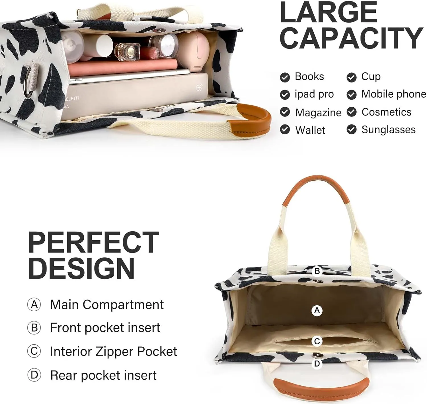 Ayieyill Canvas Tote Bag for Women with Pockets Crossbody Bag Tote Shoulder Handbags Casual Work Bags Everything Tote Bag
