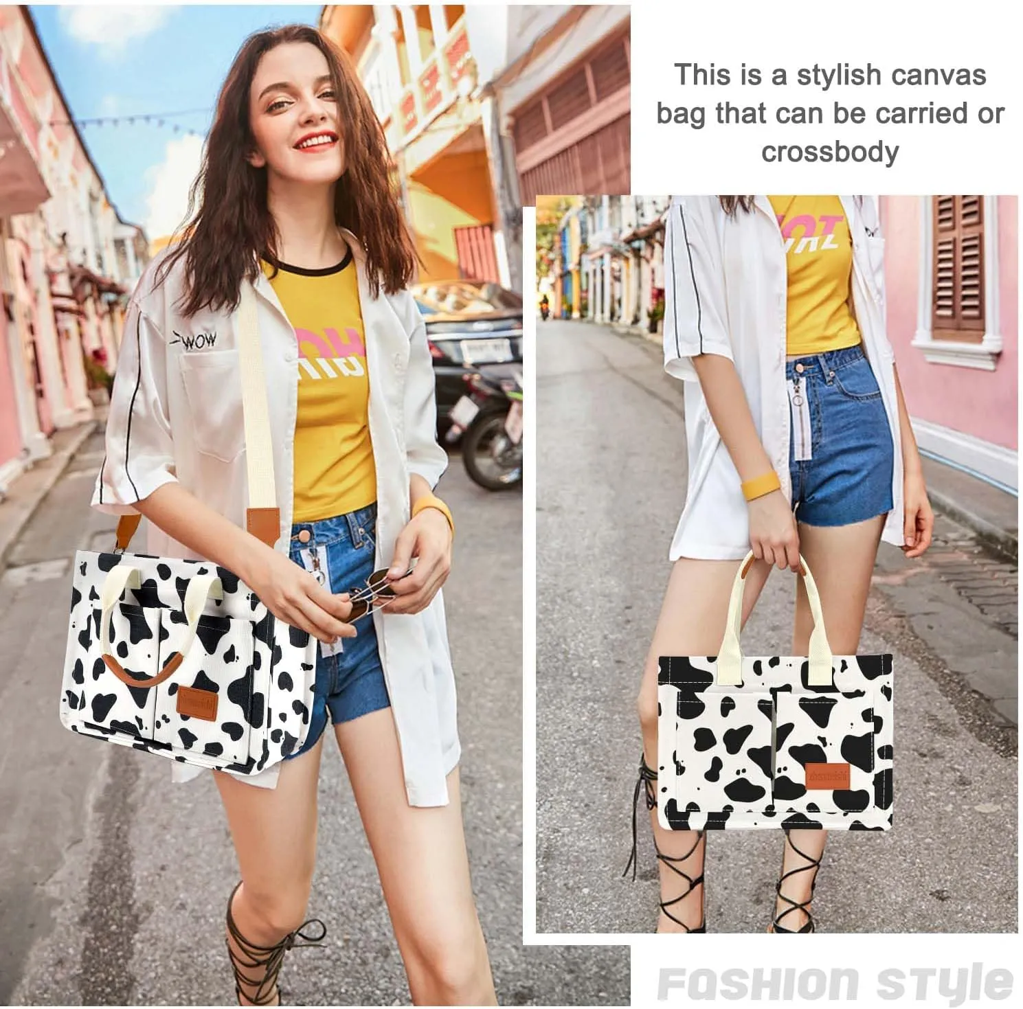 Ayieyill Canvas Tote Bag for Women with Pockets Crossbody Bag Tote Shoulder Handbags Casual Work Bags Everything Tote Bag