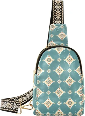 Aztec Print Full-Print Leather Fashion Waist Pack Small Crossbody Bag with Card Slots & Adjustable Strap for Biking Shopping Hiking Running & Casual Outings