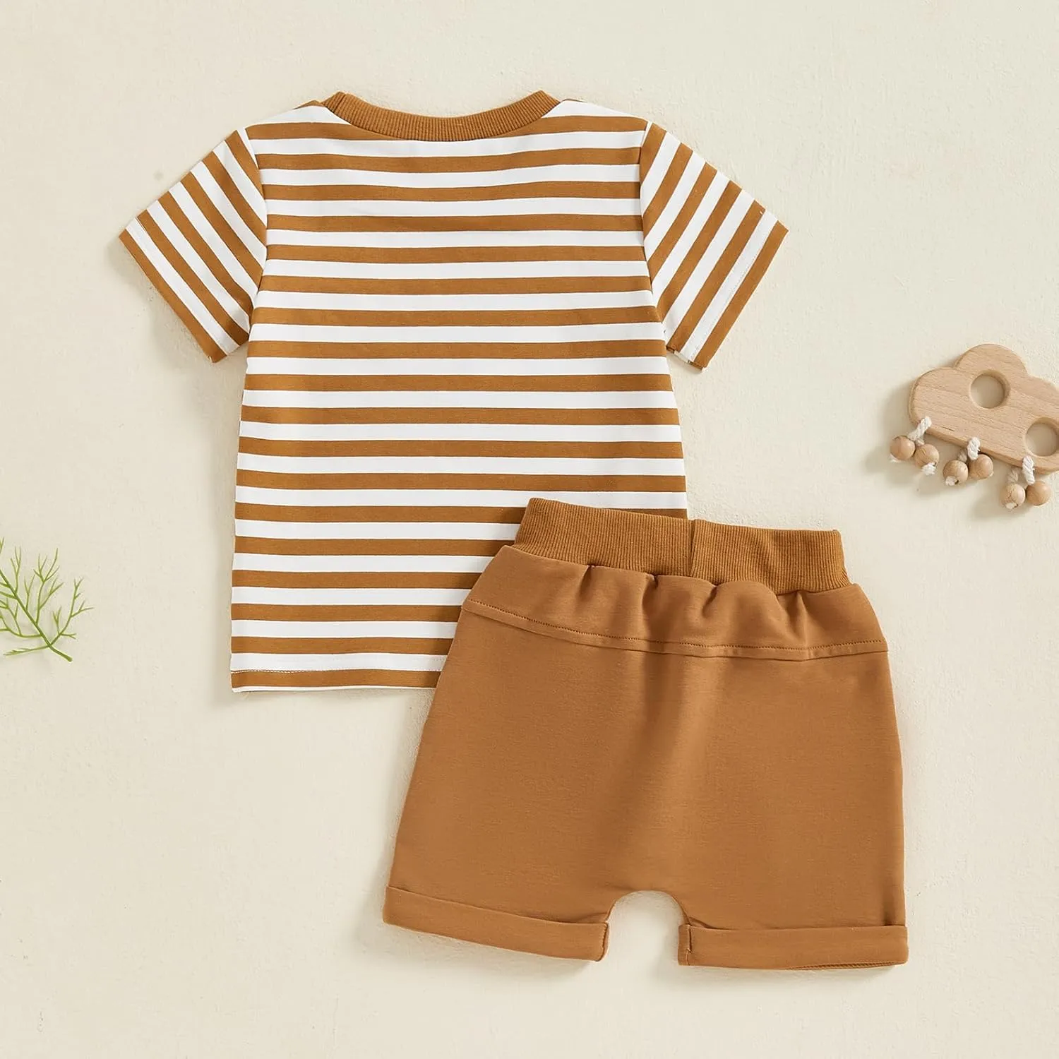 Baby Toddler Boy Summer Clothes Duck Embroidery Striped Short Sleeve T-shirts Solid Color Elastic Waist Shorts 2Pcs Outfit