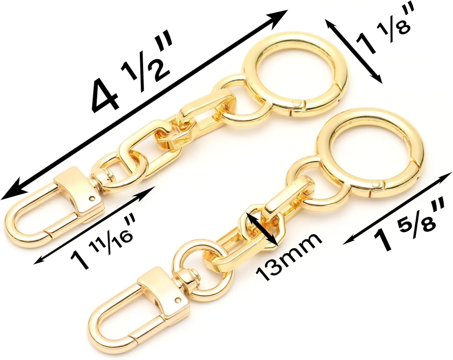 Bag Charm Bag Strap Extender Gold Metal Accessory [Set of 2 Pieces] for Women Handbag - 12mmRectOctLarge 4.5"