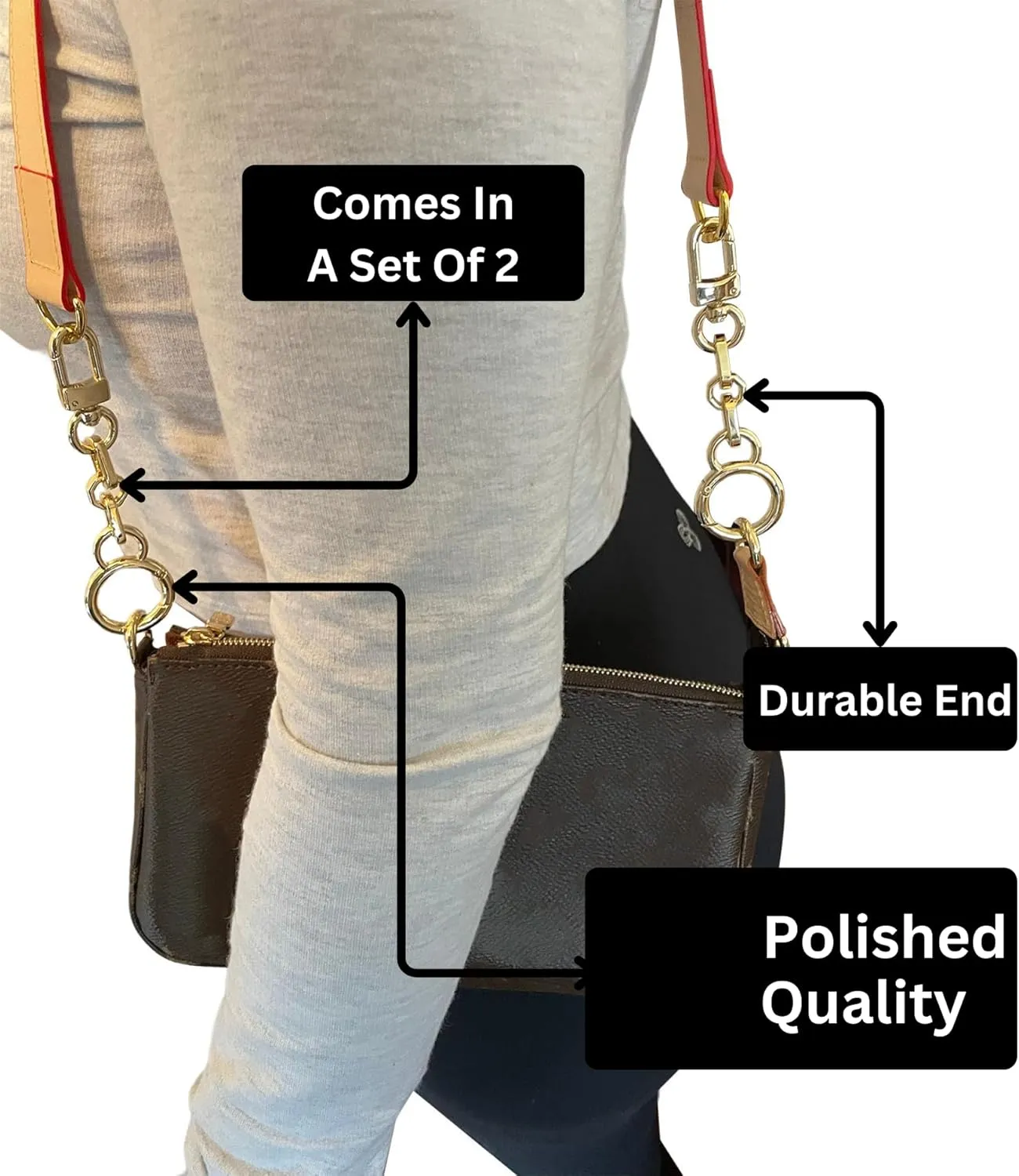 Bag Charm Bag Strap Extender Gold Metal Accessory [Set of 2 Pieces] for Women Handbag - 12mmRectOctLarge 4.5"