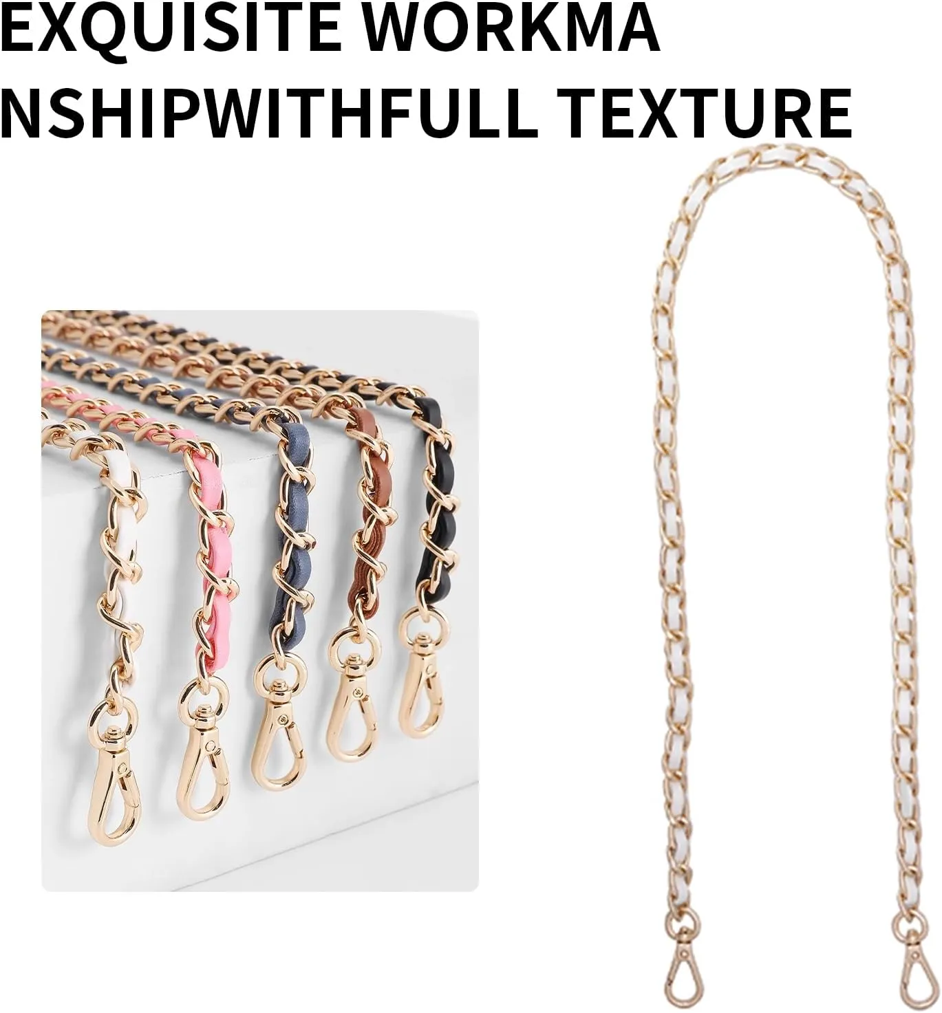 Bag Leather Chain Strap for Handbag Replacement,Purse Chain Shoulder Straps Crossbody (WHITE-120CM)