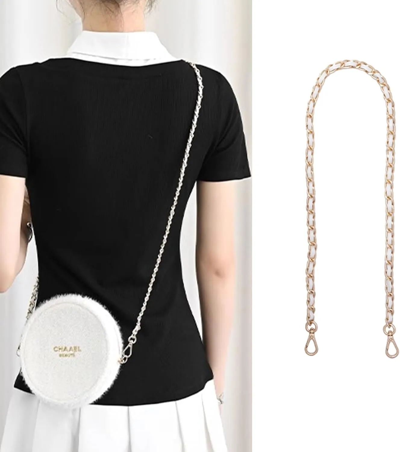Bag Leather Chain Strap for Handbag Replacement,Purse Chain Shoulder Straps Crossbody (WHITE-120CM)
