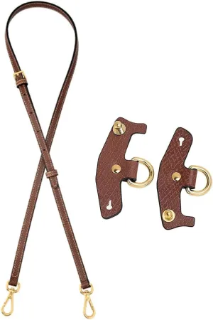 Bag Transformation for Longchamp Straps Punch-Free Long Real Leather Wide Shoulder Strap Crossbody Strap Bag Accessories (Color : Brown Gold Set)