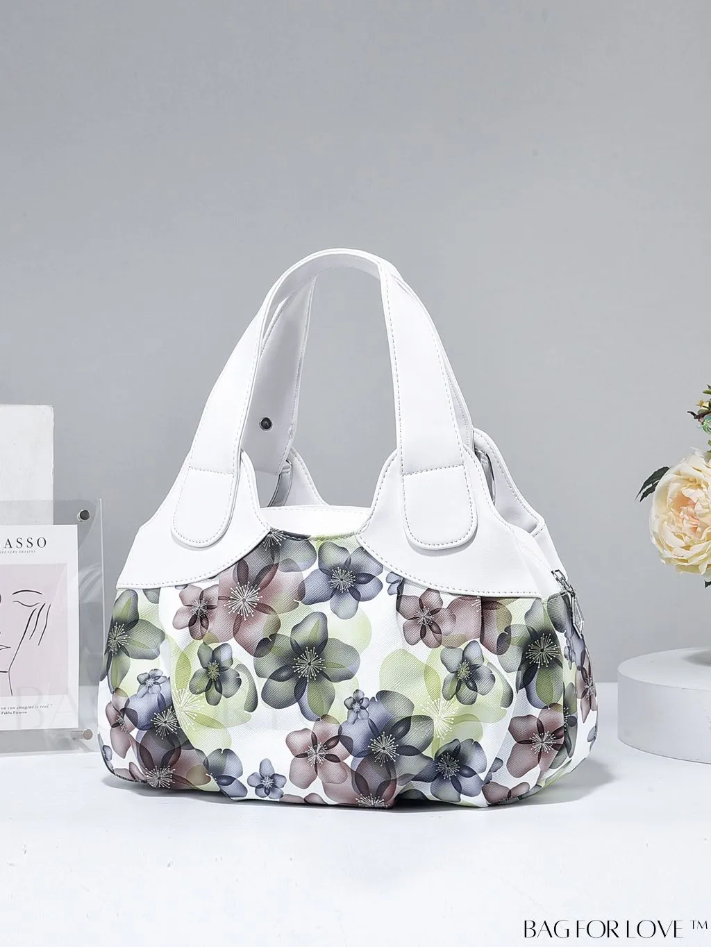BagForLove - Stylish Floral Print Tote Bag with Embellished Letters