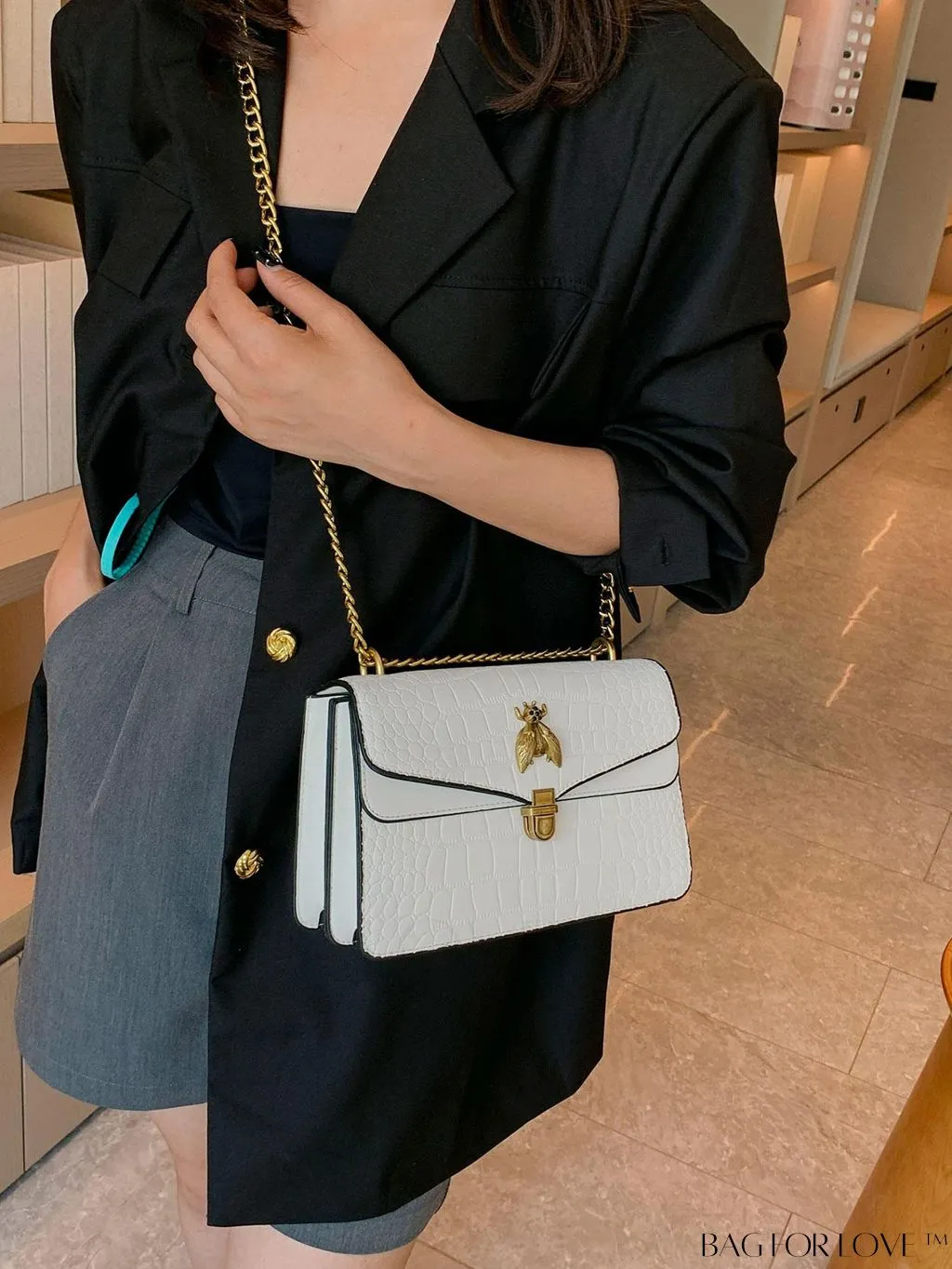 BagForLove - Stylish Womens Bee-Embellished Chain Shoulder & Crossbody Bag