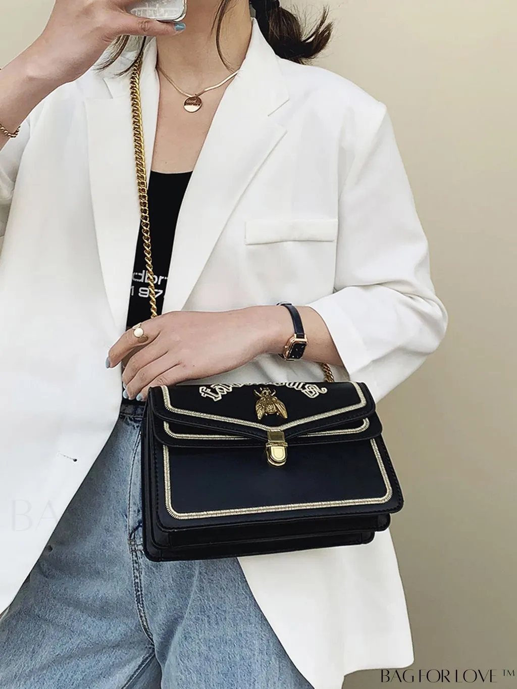 BagForLove - Stylish Womens Bee-Embellished Chain Shoulder & Crossbody Bag