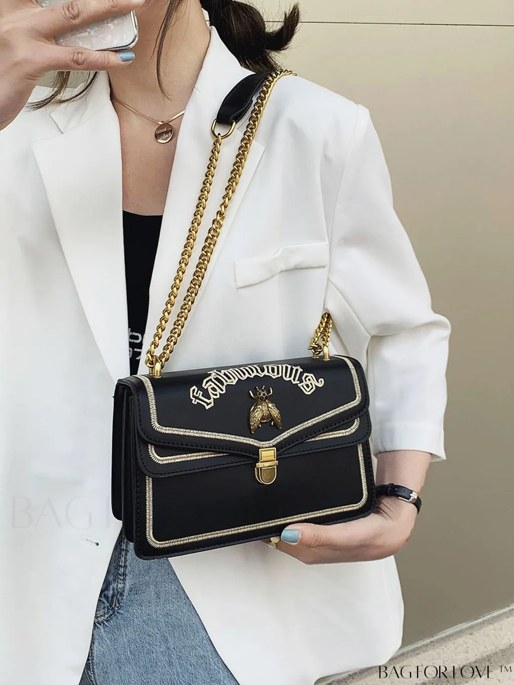 BagForLove - Stylish Womens Bee-Embellished Chain Shoulder & Crossbody Bag