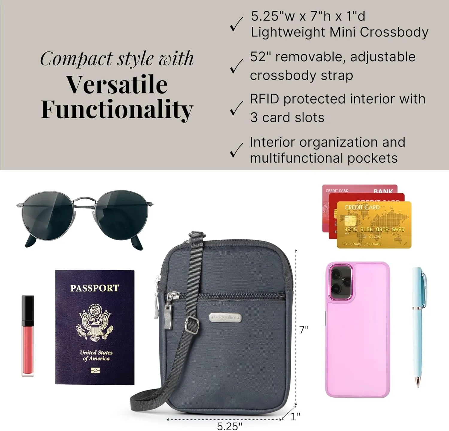 Baggallini Women's Essential Mini Crossbody Bag