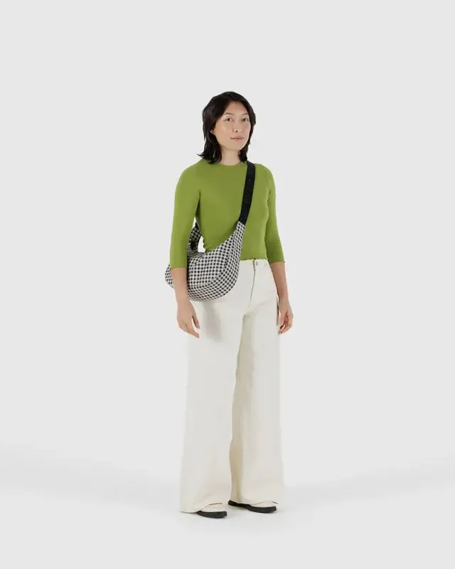 BAGGU Medium Nylon Crescent Bag - Black & White Gingham