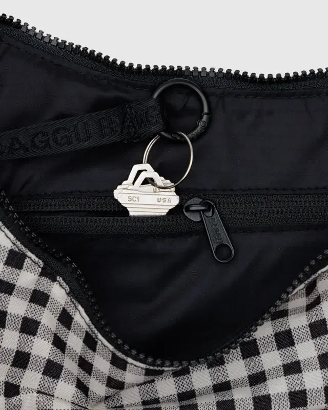 BAGGU Medium Nylon Crescent Bag - Black & White Gingham