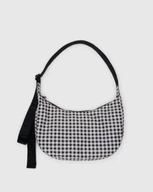 BAGGU Medium Nylon Crescent Bag - Black & White Gingham
