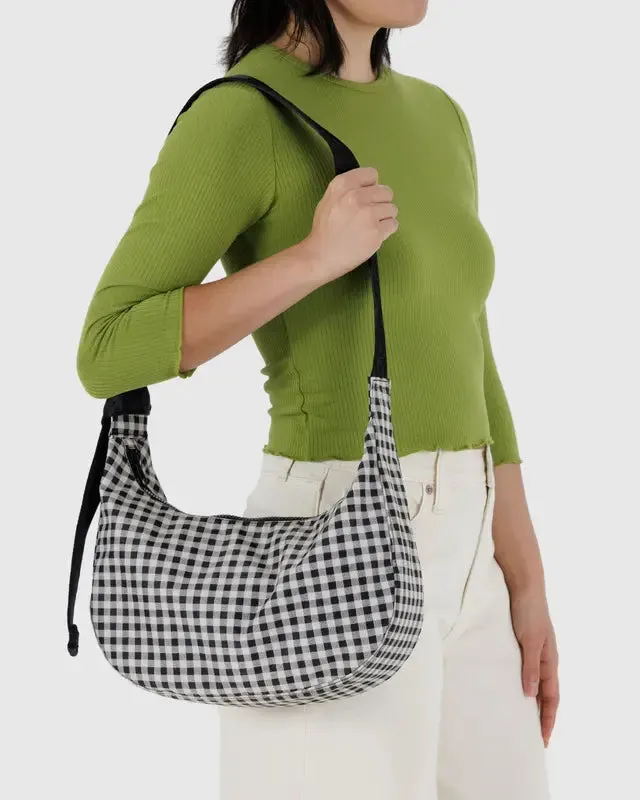 BAGGU Medium Nylon Crescent Bag - Black & White Gingham
