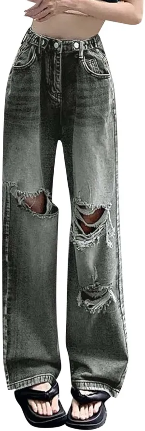 Baggy Jeans for Women High Waist Y2K Boyfriend Jeans Vintage Loose Wide Leg Denim Pants Teen Girls Hiphop Streetwear