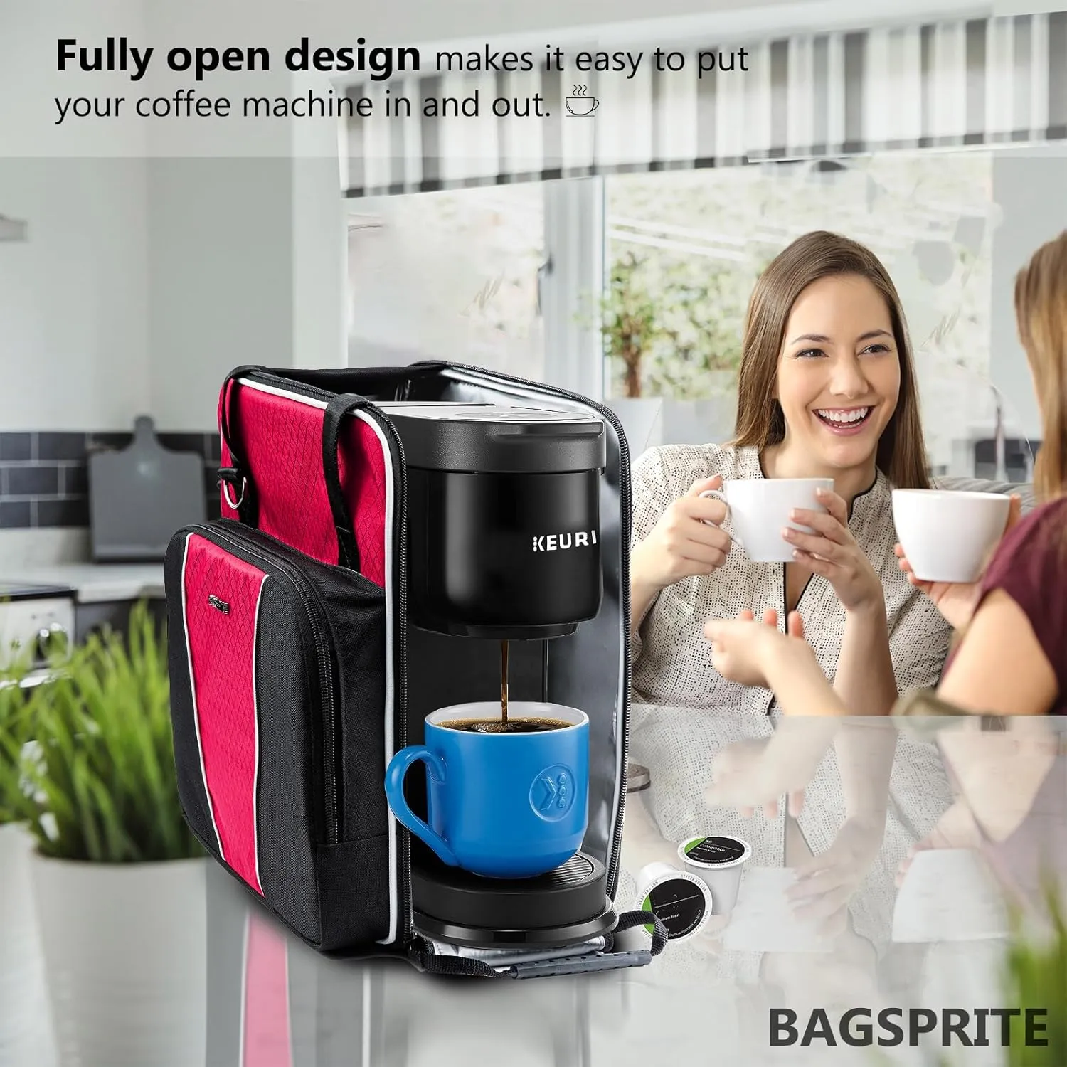 BAGSPRITE Coffee Maker Travel Bag Compatible with Keurig K-Express Coffee Maker, K-Iced Single Serve Coffee Brewer Carrying Case with Multiple Pockets for K-Cup Pods, Storage Bag With Shoulder Strap