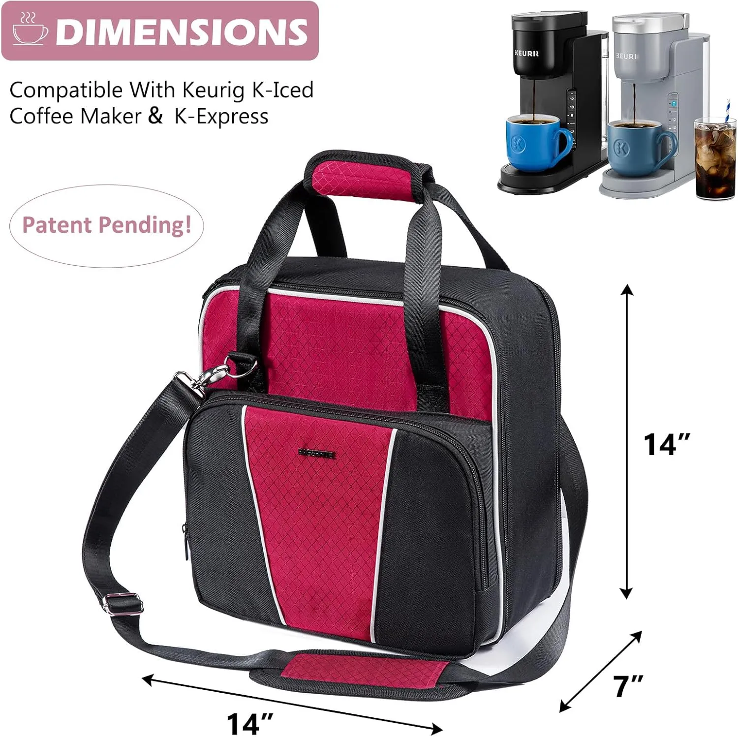 BAGSPRITE Coffee Maker Travel Bag Compatible with Keurig K-Express Coffee Maker, K-Iced Single Serve Coffee Brewer Carrying Case with Multiple Pockets for K-Cup Pods, Storage Bag With Shoulder Strap
