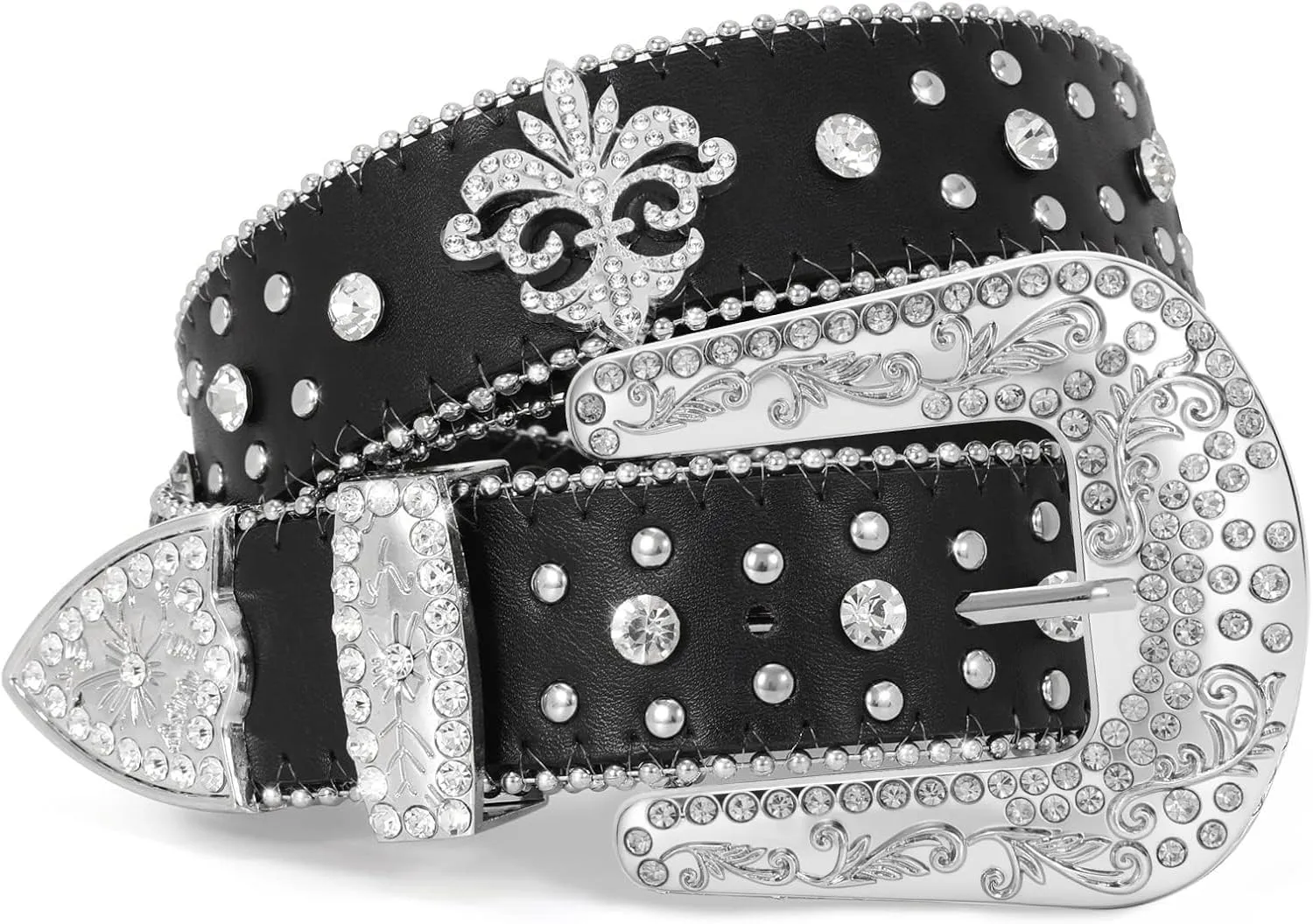 Balteus Sparkly Rhinestone Diamond Sequin Studded Belt for Men & Women - Western Cowgirl Cowboy Style