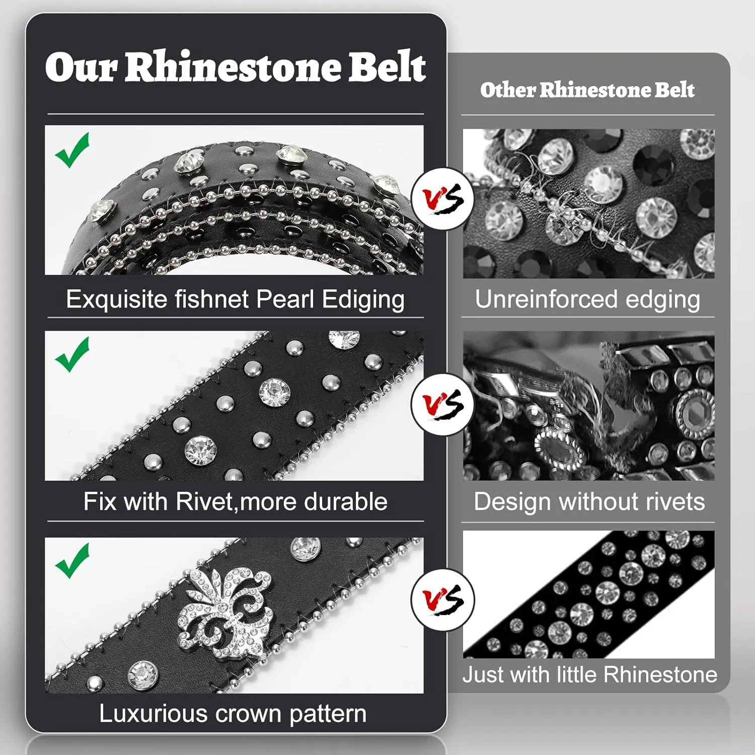 Balteus Sparkly Rhinestone Diamond Sequin Studded Belt for Men & Women - Western Cowgirl Cowboy Style