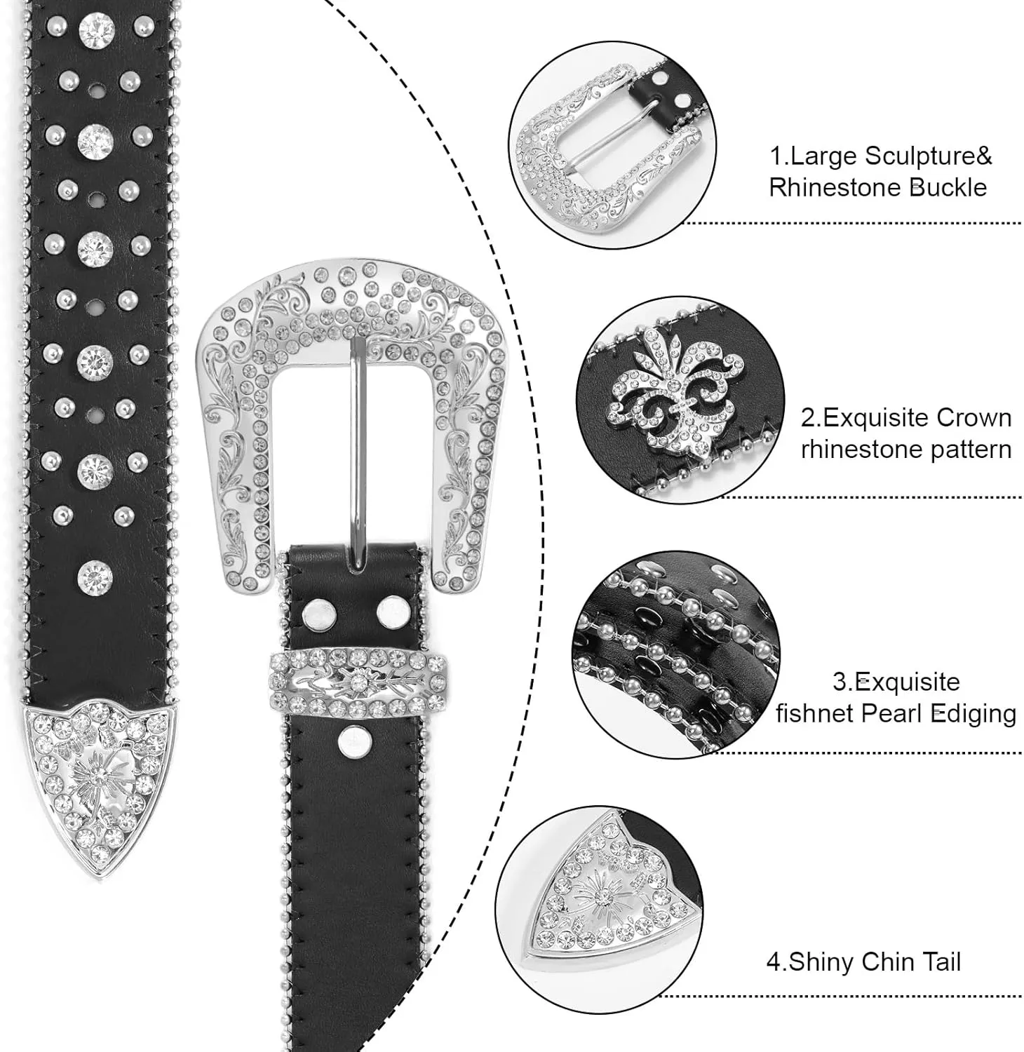 Balteus Sparkly Rhinestone Diamond Sequin Studded Belt for Men & Women - Western Cowgirl Cowboy Style