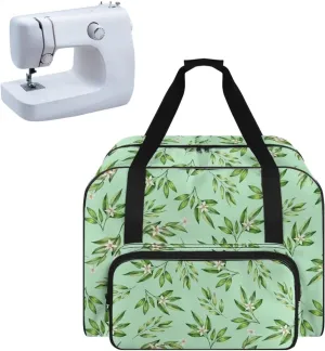 Bamboo Sewing Machine Carrying Case, Plants Portable Sewing Machine Carry Bag with Zippers Tote Cover Bag with Pocket and Handles Suitable for Most Standard Sewing Machines