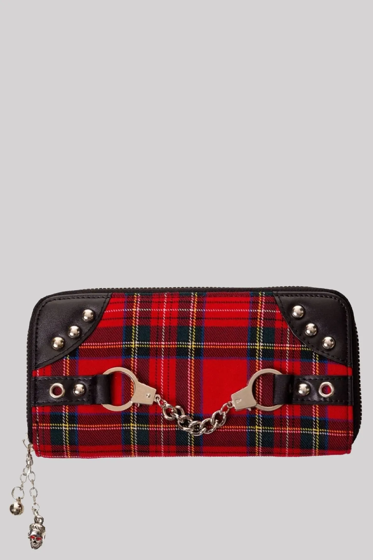 Banned Handcuff Wallet Tartan Punk Studded