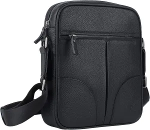 Banuce Top Grain Leather Messenger Bag for Men Small Cross body Shoulder Bag for 9.7 Inch iPad Black
