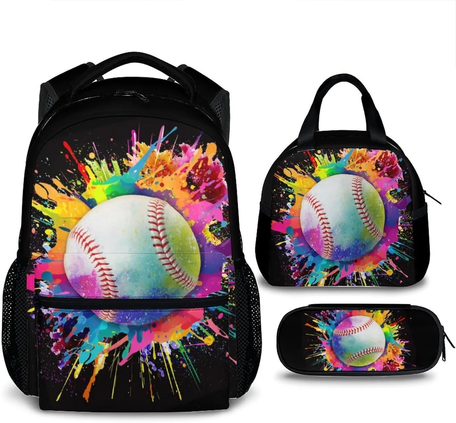 Baseball Backpack, Kids School Bag for Boys, Set of 3 Preschool Elementary Kindergarten Backpack, 17 Inch Bookbags for School Travel Hiking Picnic