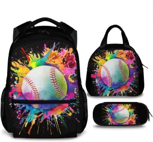 Baseball Backpack, Kids School Bag for Boys, Set of 3 Preschool Elementary Kindergarten Backpack, 17 Inch Bookbags for School Travel Hiking Picnic