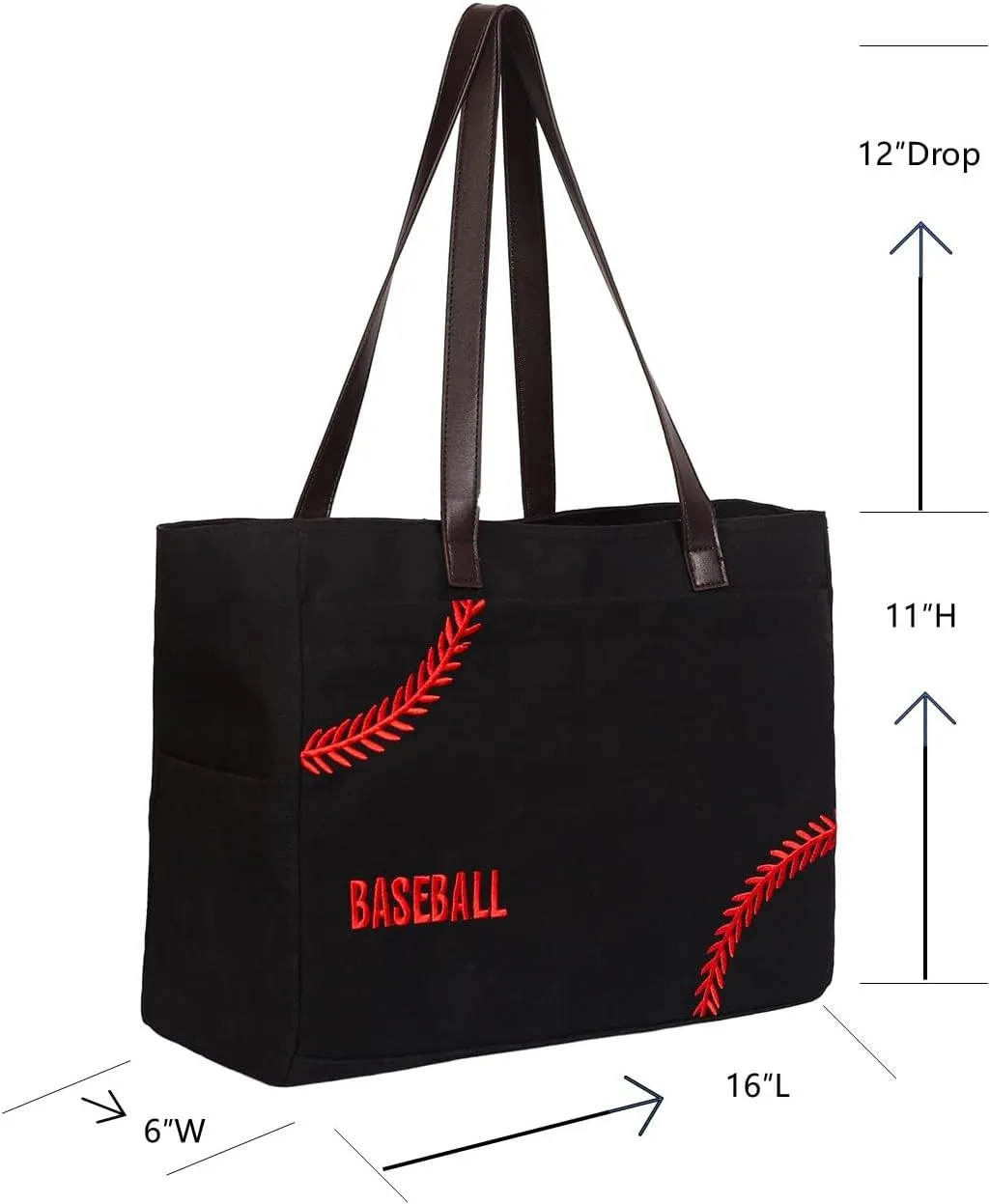 Baseball Mom Canvas Tote Bag, Large Shoulder Handbag with Pockets, Baseball Mom Gifts