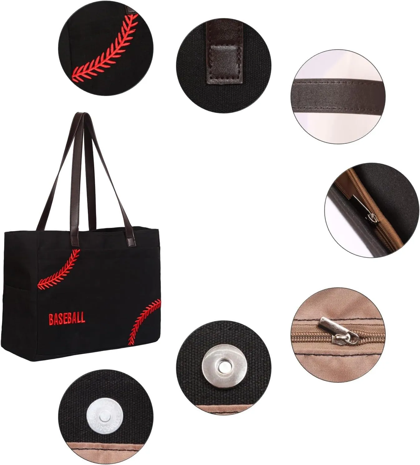 Baseball Mom Canvas Tote Bag, Large Shoulder Handbag with Pockets, Baseball Mom Gifts