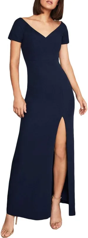 BCBGMax Azria Women's Off-The-Shoulder Puff Sleeve Dress, Dark Navy, 6