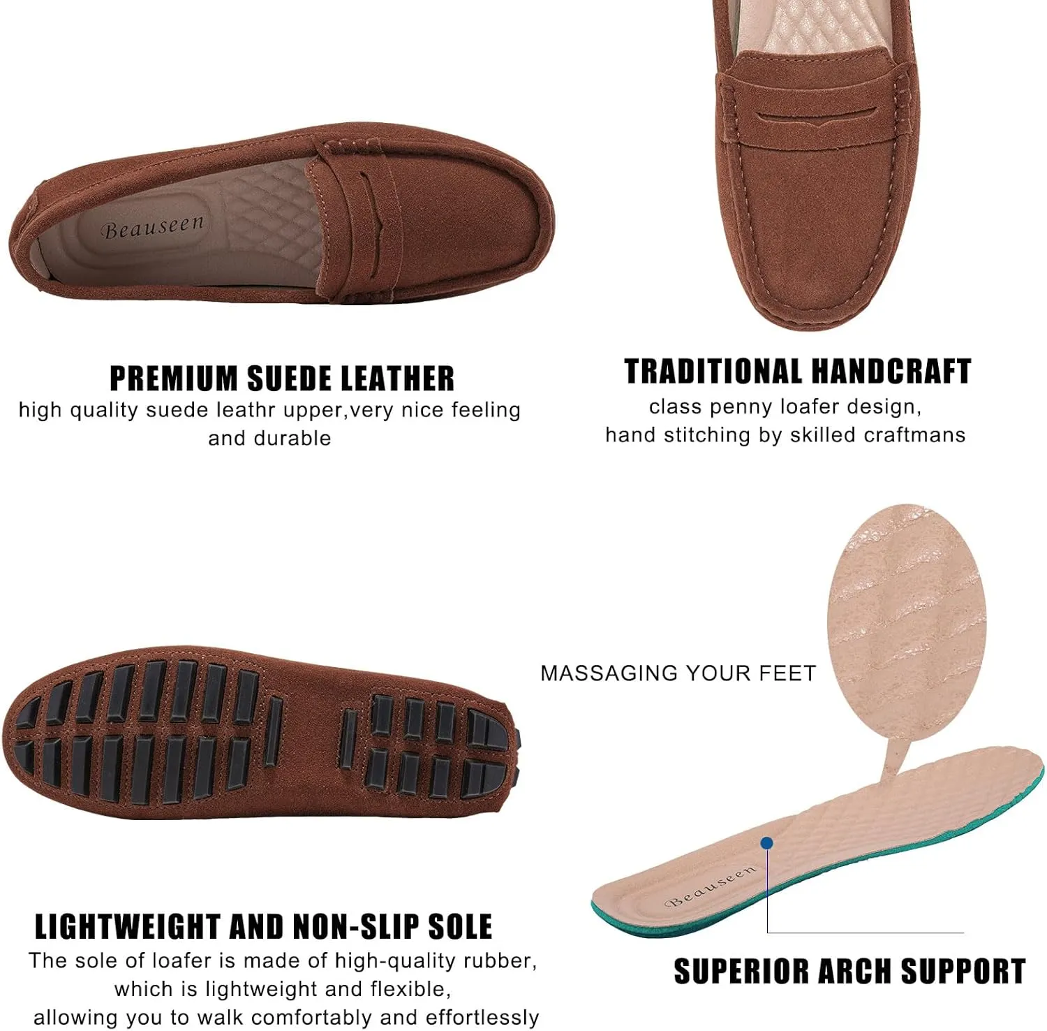 BEAUSEEN Women's Genuine Leather Penny Loafers Classic Driving Moccasins Casual Slip On Comfort Women Loafer Shoes