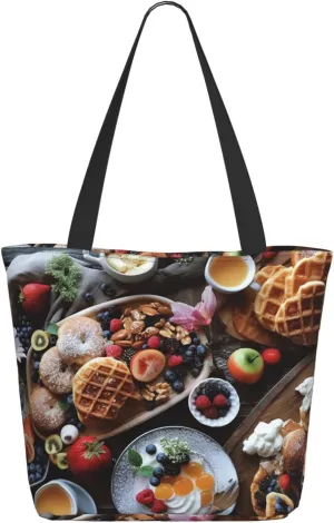 Beautiful Breakfast Tote Bag for Women Large Shoulder Bag with Zipper Travel Handbag with Pockets Reusable Shopping Bag Aesthetic Beach Bags