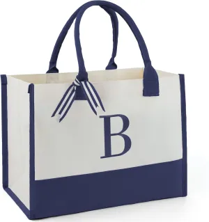 BeeGreen Birthday Gifts For Women 13oz Canvas Tote Bag with Pocket Initial Gifts For Sister Mom Friends Teacher