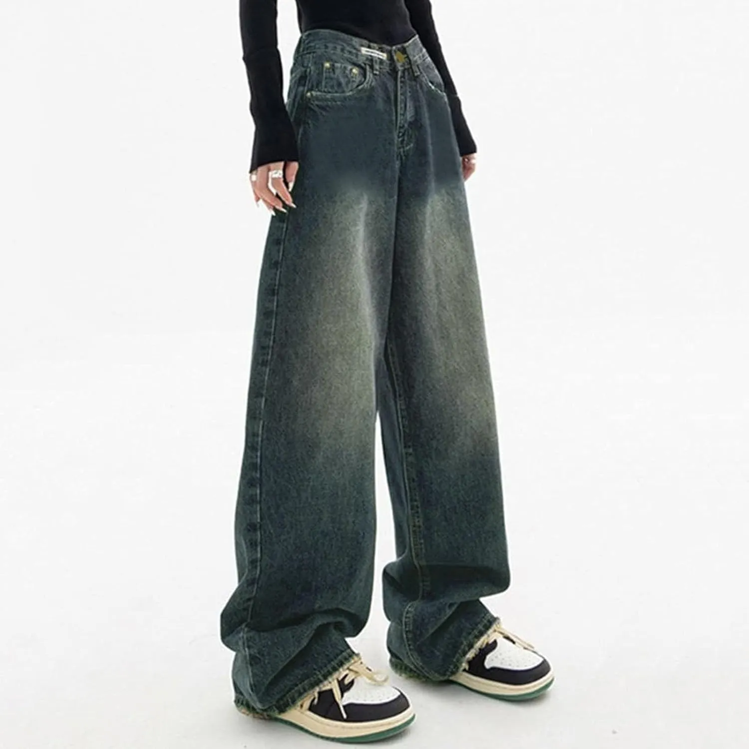 Bell Bottom Jeans for Women Mid Rise Baggy Jeans Stretch Bootcut Denim Pants Fashion Raw Hem Trouser Jeans